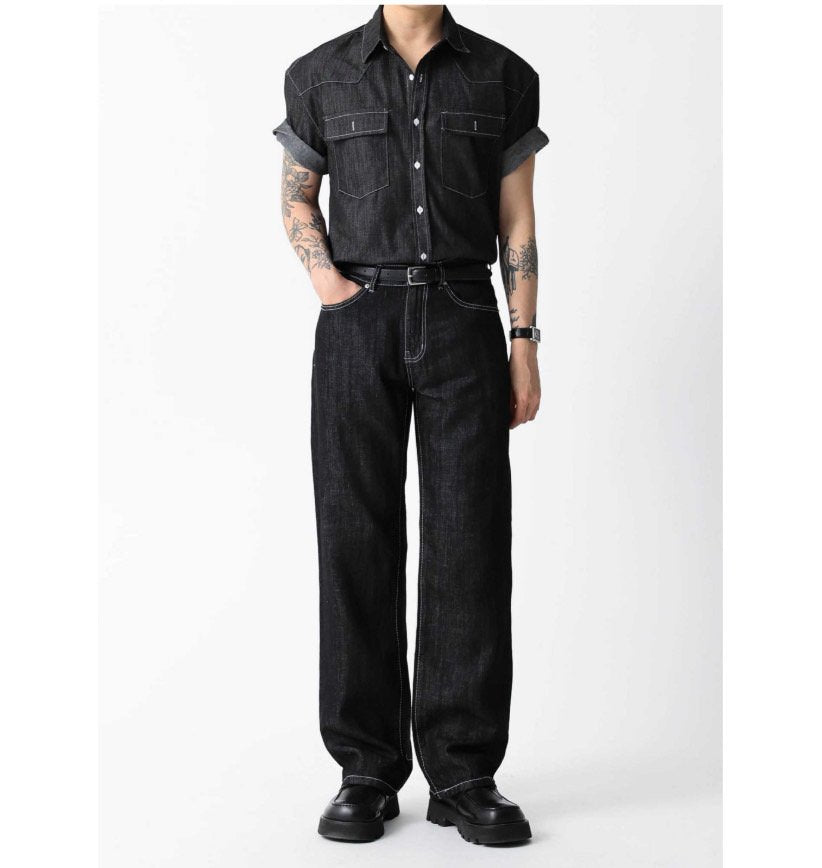 Black Linen Blend Denim Pants