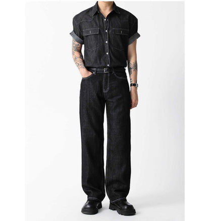 Black Linen Blend Denim Pants