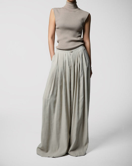 【PAPERMOON 페이퍼 문】SS / Bamboo Pleated Pin - Tuck Wide Trousers