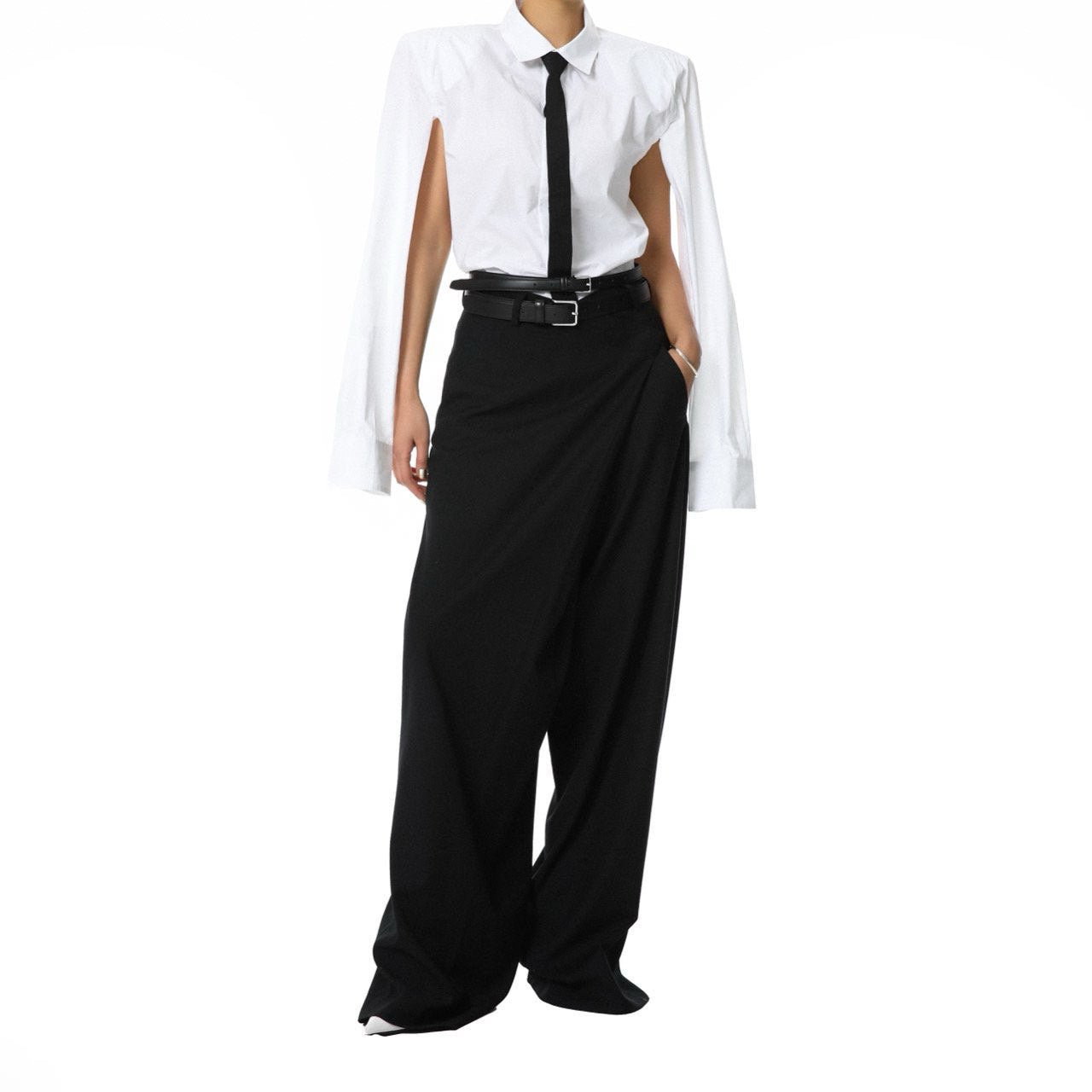 [PAPERMOON] SS / Asymmetry Pin Tuck Wide Maxi Trousers