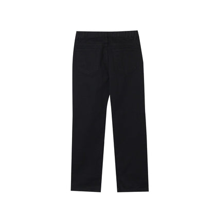 All Black Semi-Wide Back Shirring Denim