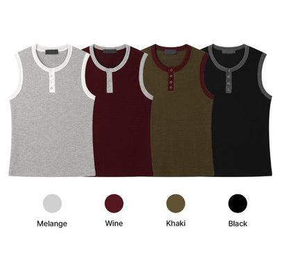 Waffle Contrast Henley Tank Top