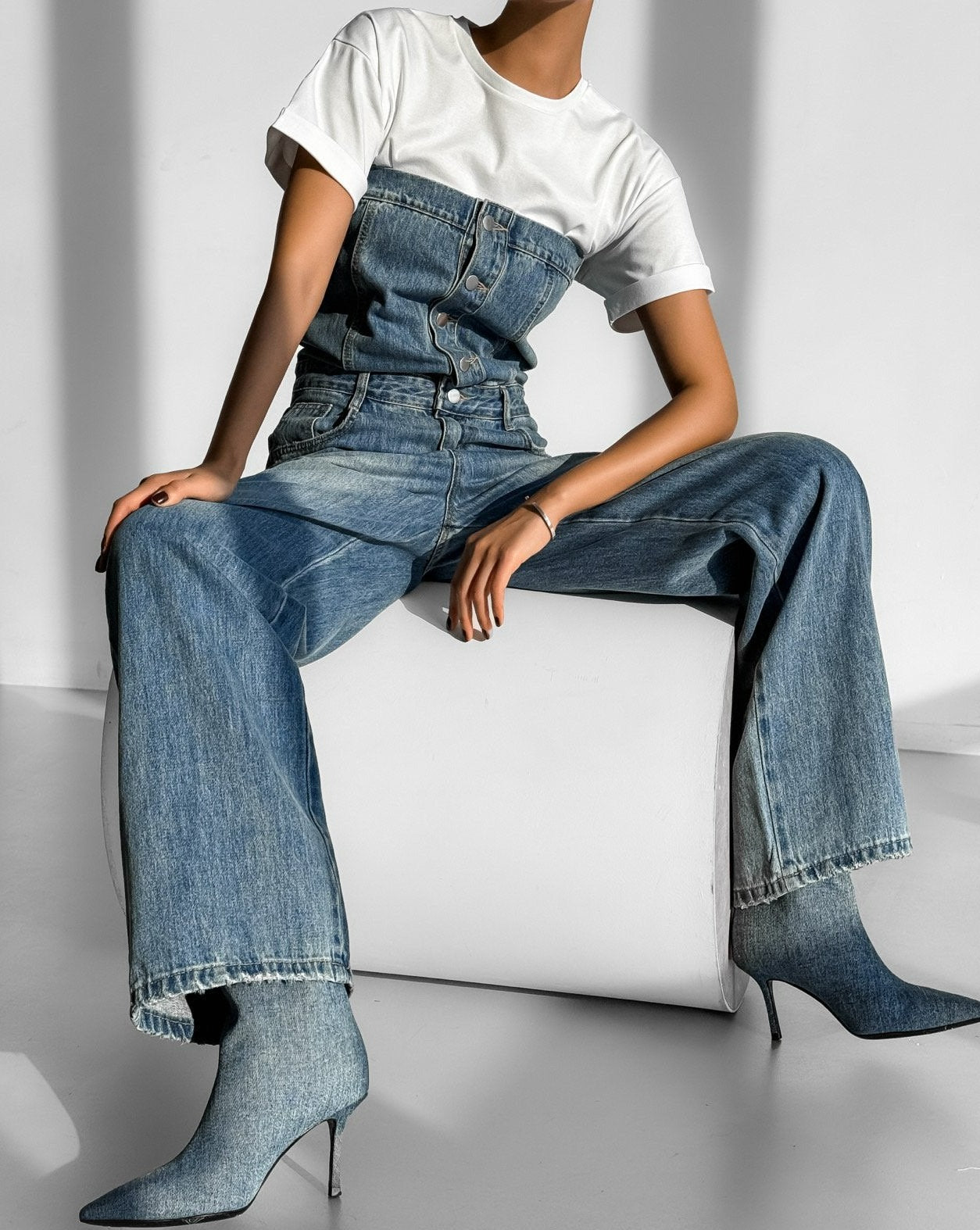 【PAPERMOON 페이퍼 문】SS / Strapless Blue Denim Jumpsuit