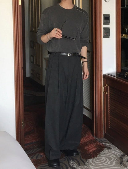 Steady Stripe Wide Pintuck Balloon Slacks
