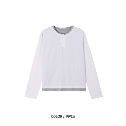 Cropped Layered Henley Neck Tee