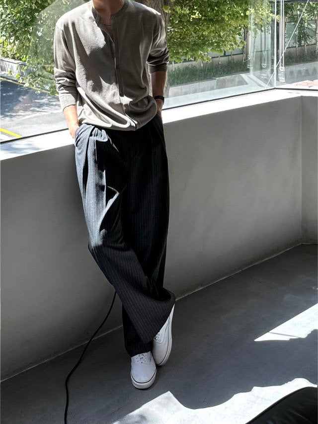 Stripe Pleated Wide Slacks