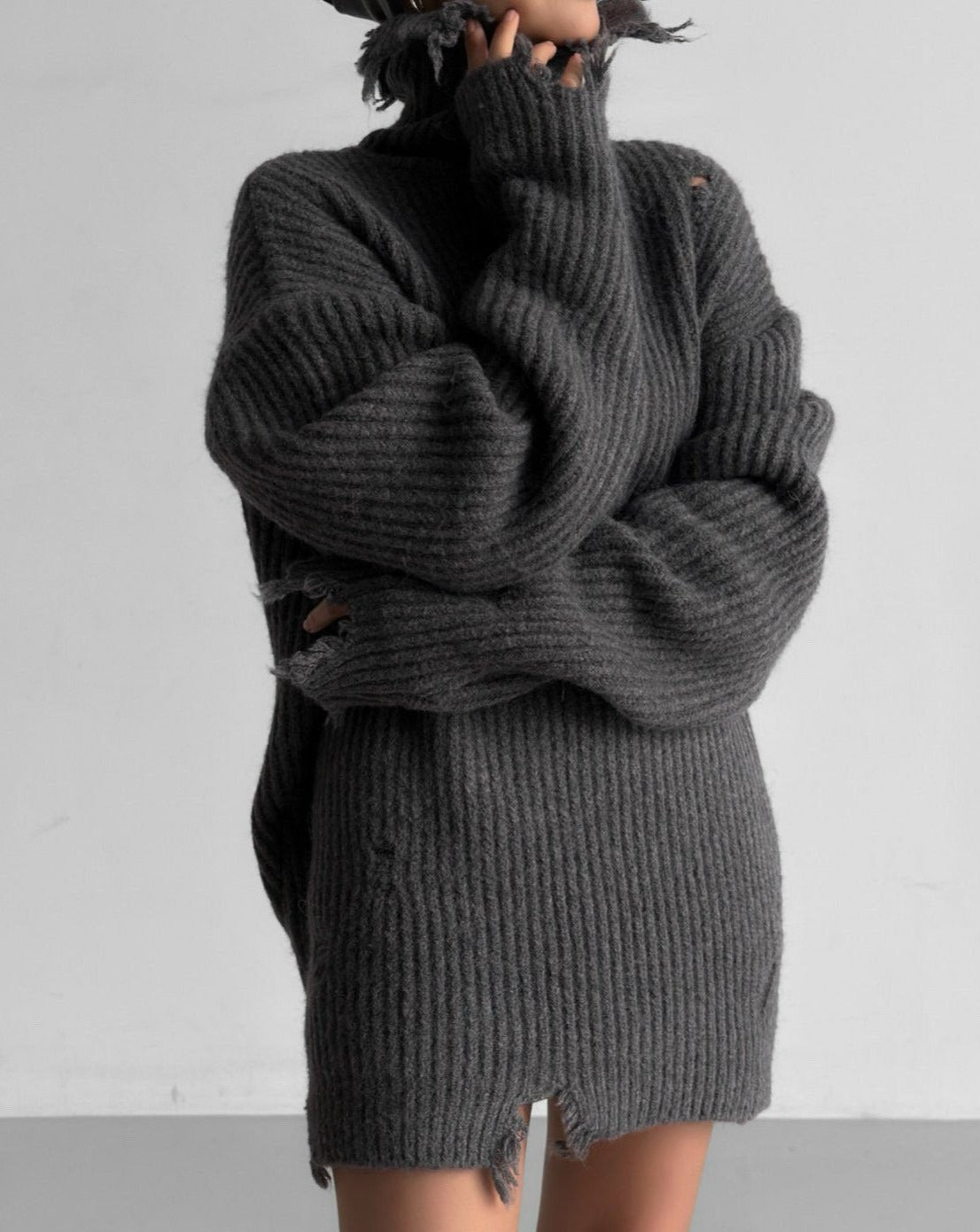 【即納】【PAPERMOON ペーパームーン】AW / Alpaca Blend Wool Chunky Oversized Distressed Turltleneck Knit