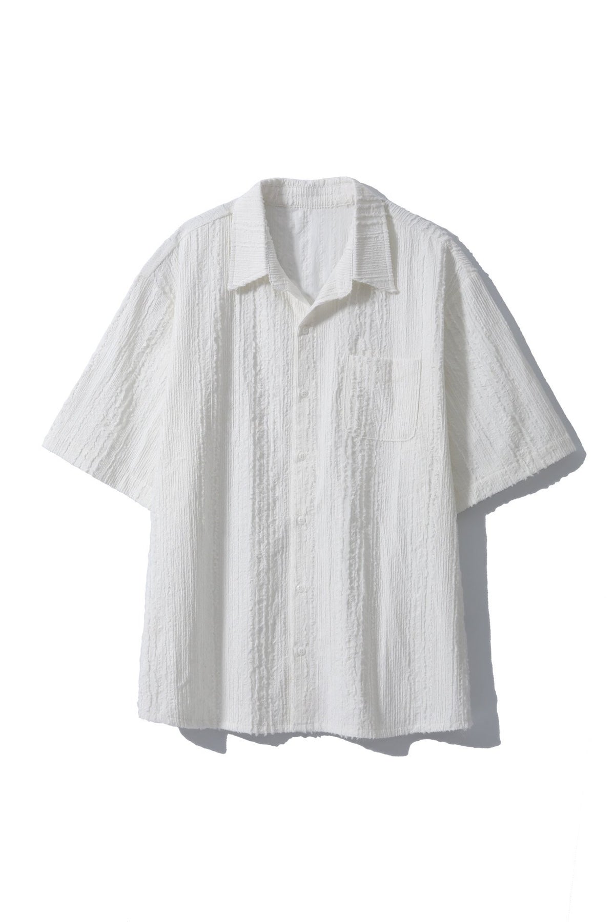 Crinkle Texture Open-Collar Shirt