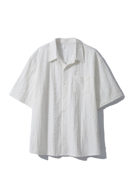 Crinkle Texture Open-Collar Shirt