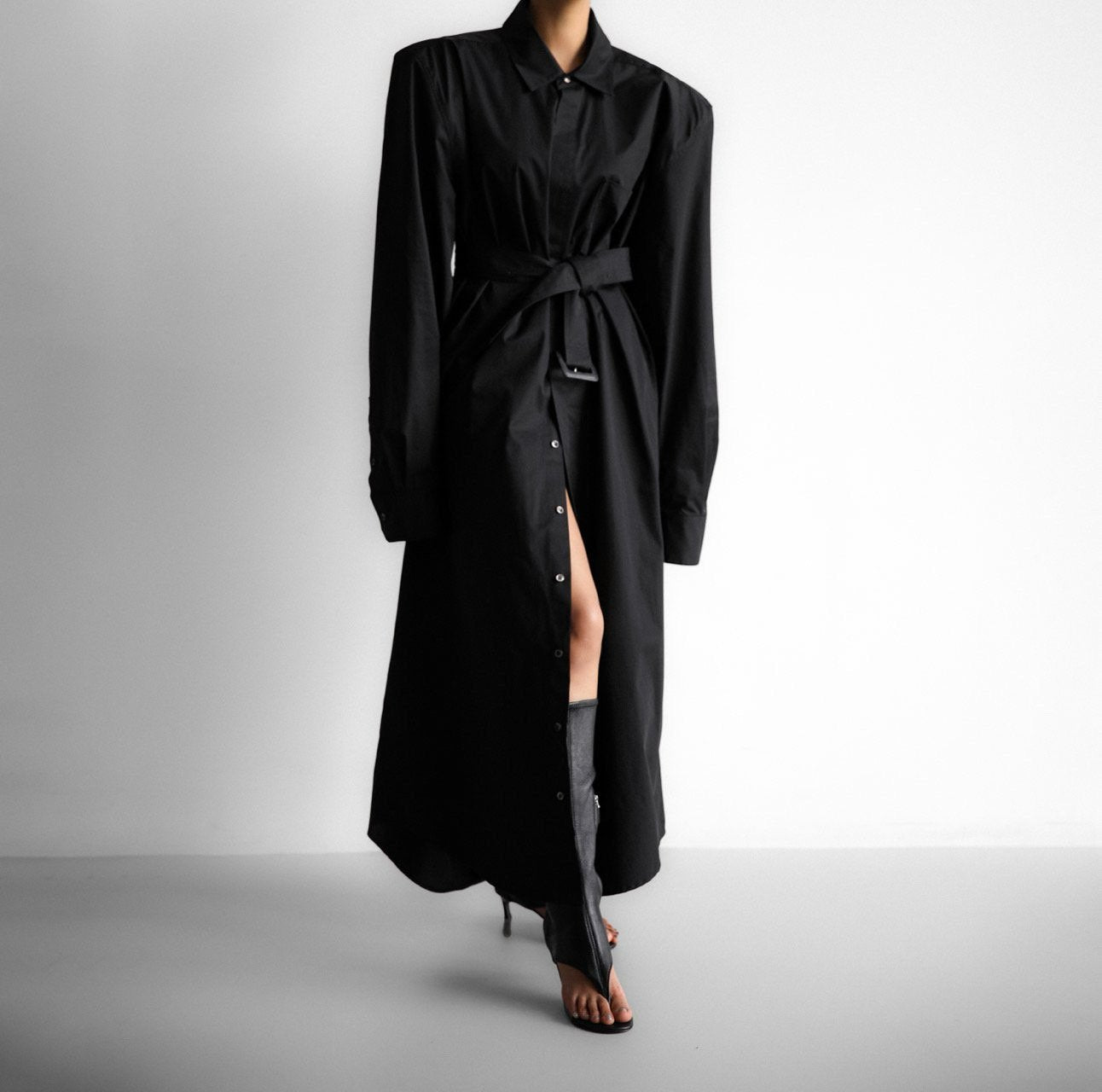 【PAPERMOON ペーパームーン】SS / Trench Belted Detail Button Down Maxi Shirt Dress