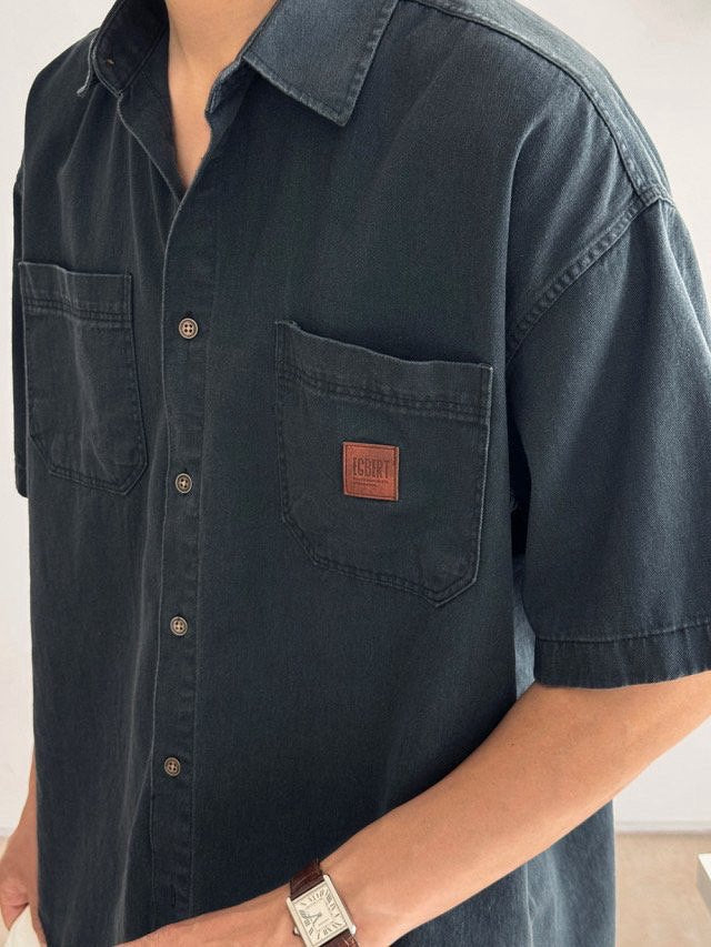 Pigment-Washed Nylon Shirt Jacket