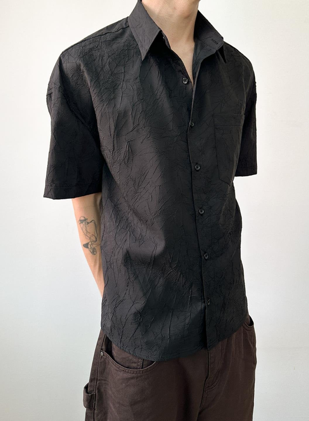 Crack Pattern Open-Collar Shirt