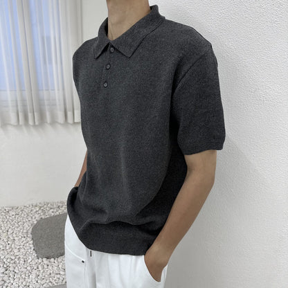 Linen Button Collar Knit