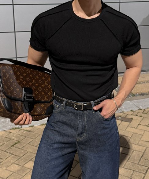 Outside Cut Ribbed Short Sleeve Tee