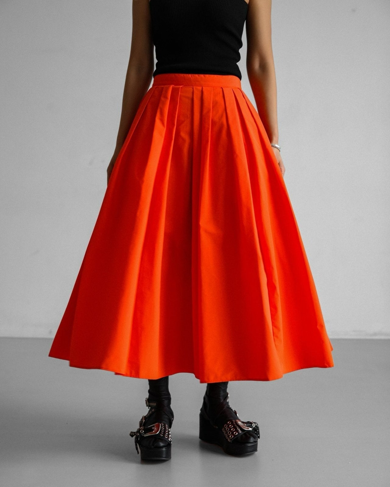 [PAPERMOON] SS / High Waist Pleated Detail Volume Flared Skirt