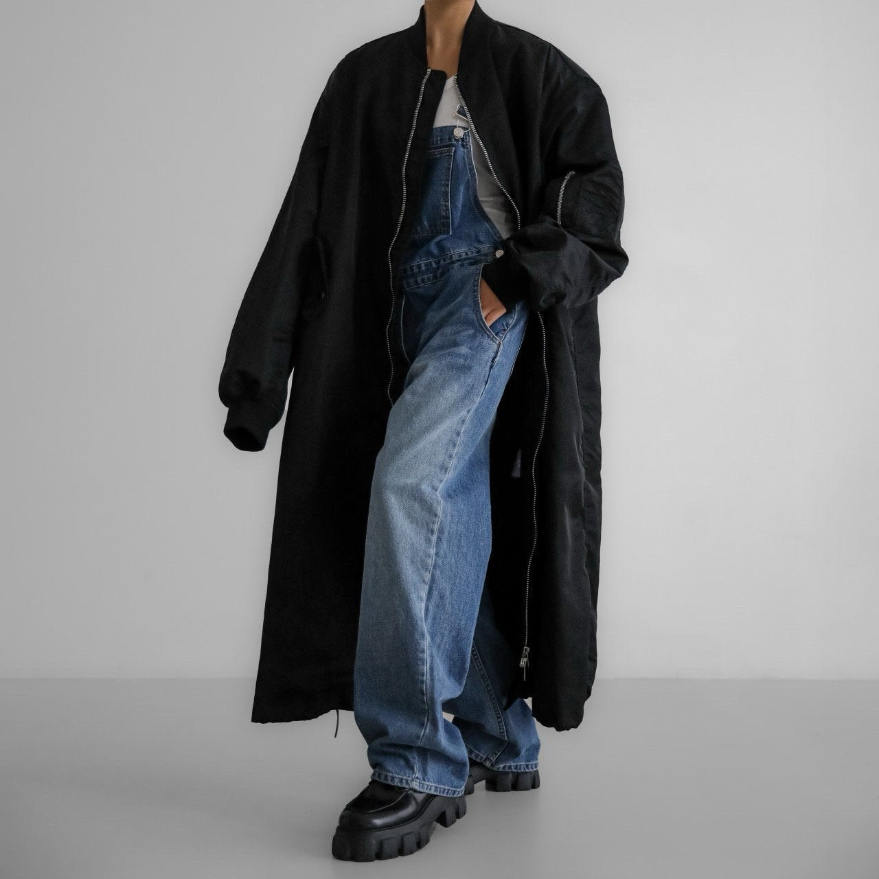 [PAPERMOON] SS / Oversized Maxi Length Two-way Zipped Detail MA-1 Bomber Coat