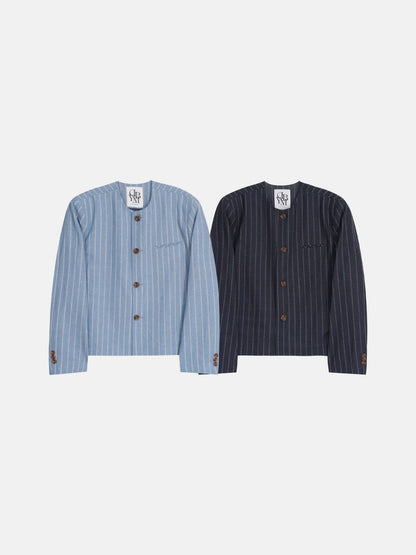 Minimal Stripe Collarless Jacket