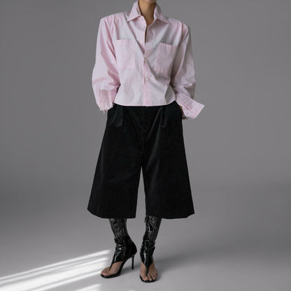 PAPERMOON Striped Pocket Detail Cropped Shirt