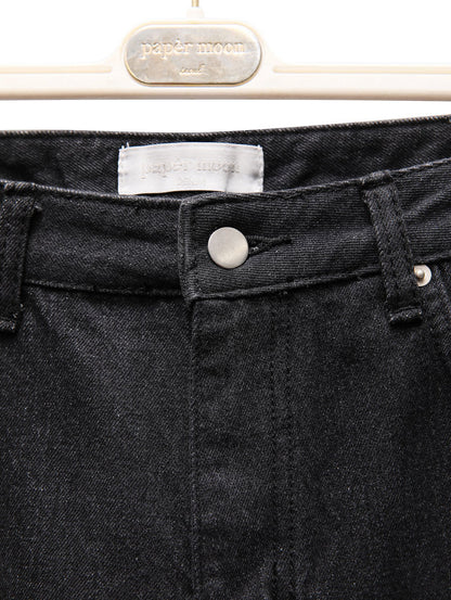 PAPERMOON ペーパームーン クラシックワイドバミューダウォッシュドブラックデニムトラウザー