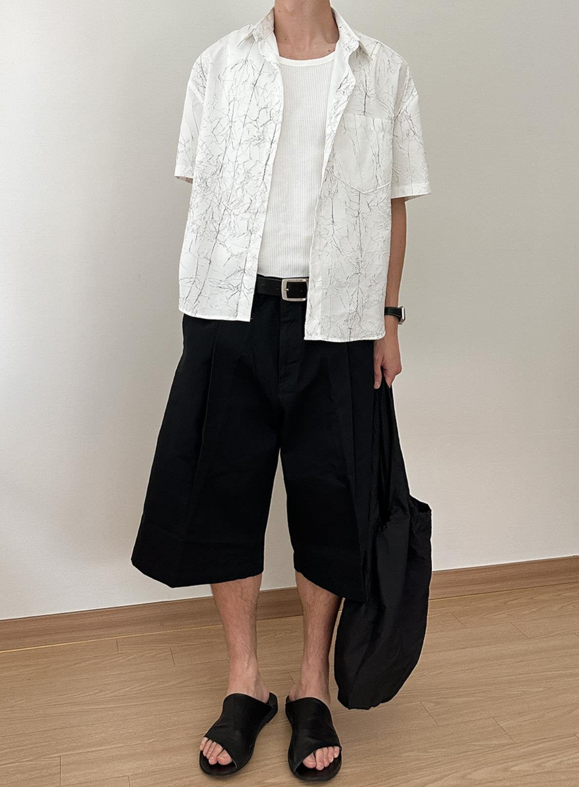 Crack Pattern Open-Collar Shirt