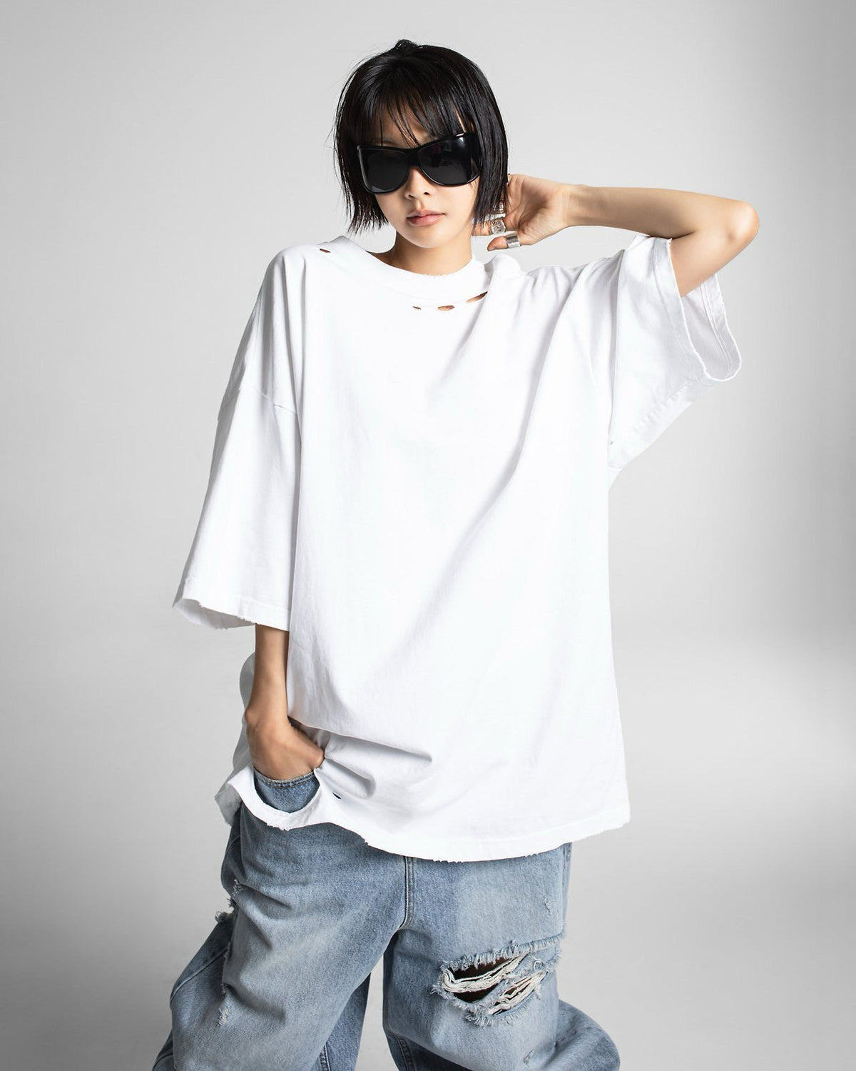 PAPERMOON Oversized Pigment Cutted Detail T-Shirt