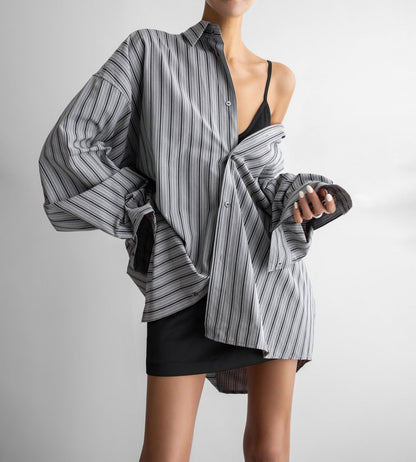 PAPERMOON Oversized Striped Pattern Pocket Button Down Shirt