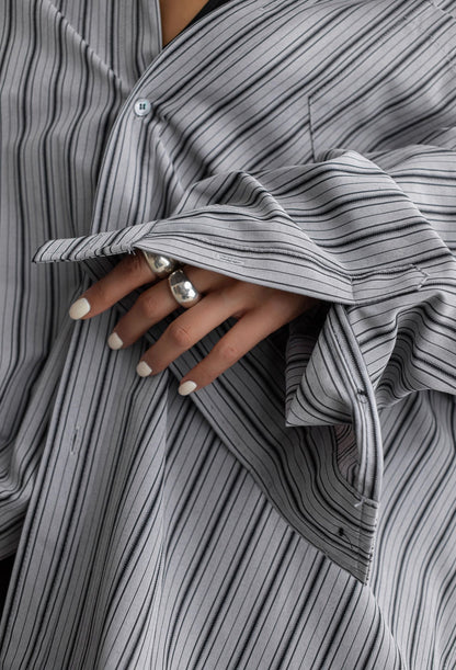 PAPERMOON Oversized Striped Pattern Pocket Button Down Shirt