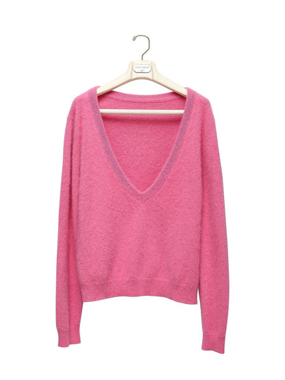 PAPERMOON Luxe Raccoon-Hair Deep V-Neck Knit