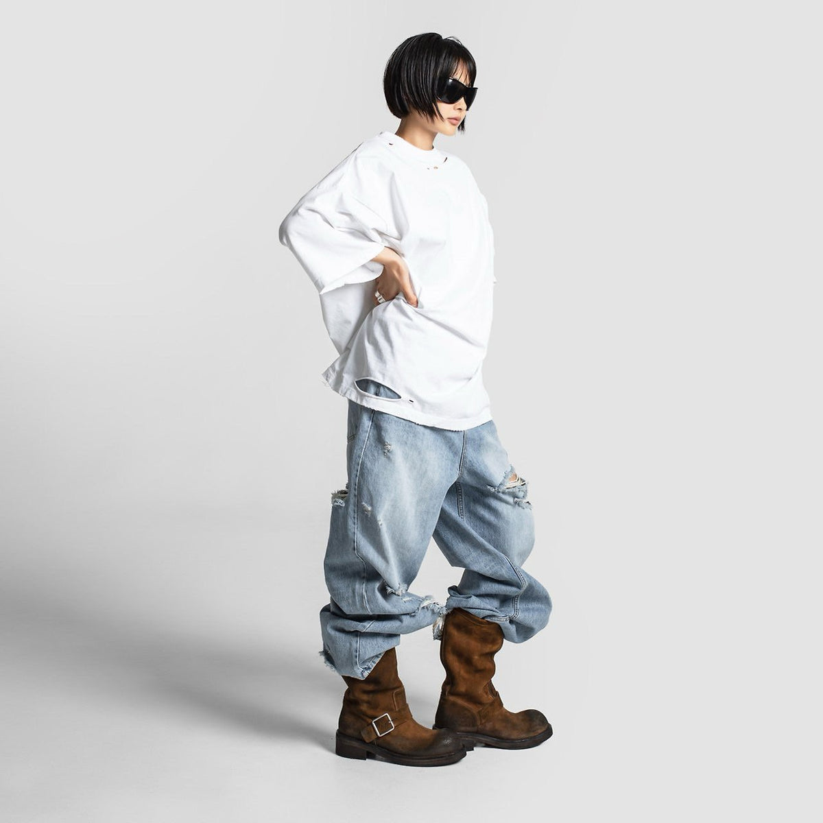 PAPERMOON Oversized Pigment Cutted Detail T-Shirt