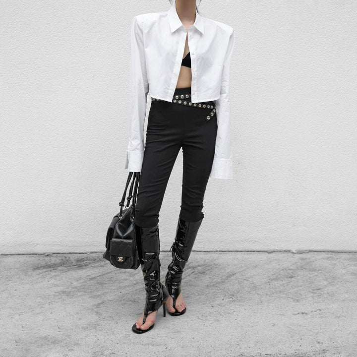 【PAPERMOON ペーパームーン】SS / Classic Shoulder Pad Cropped Button-Down Shirt