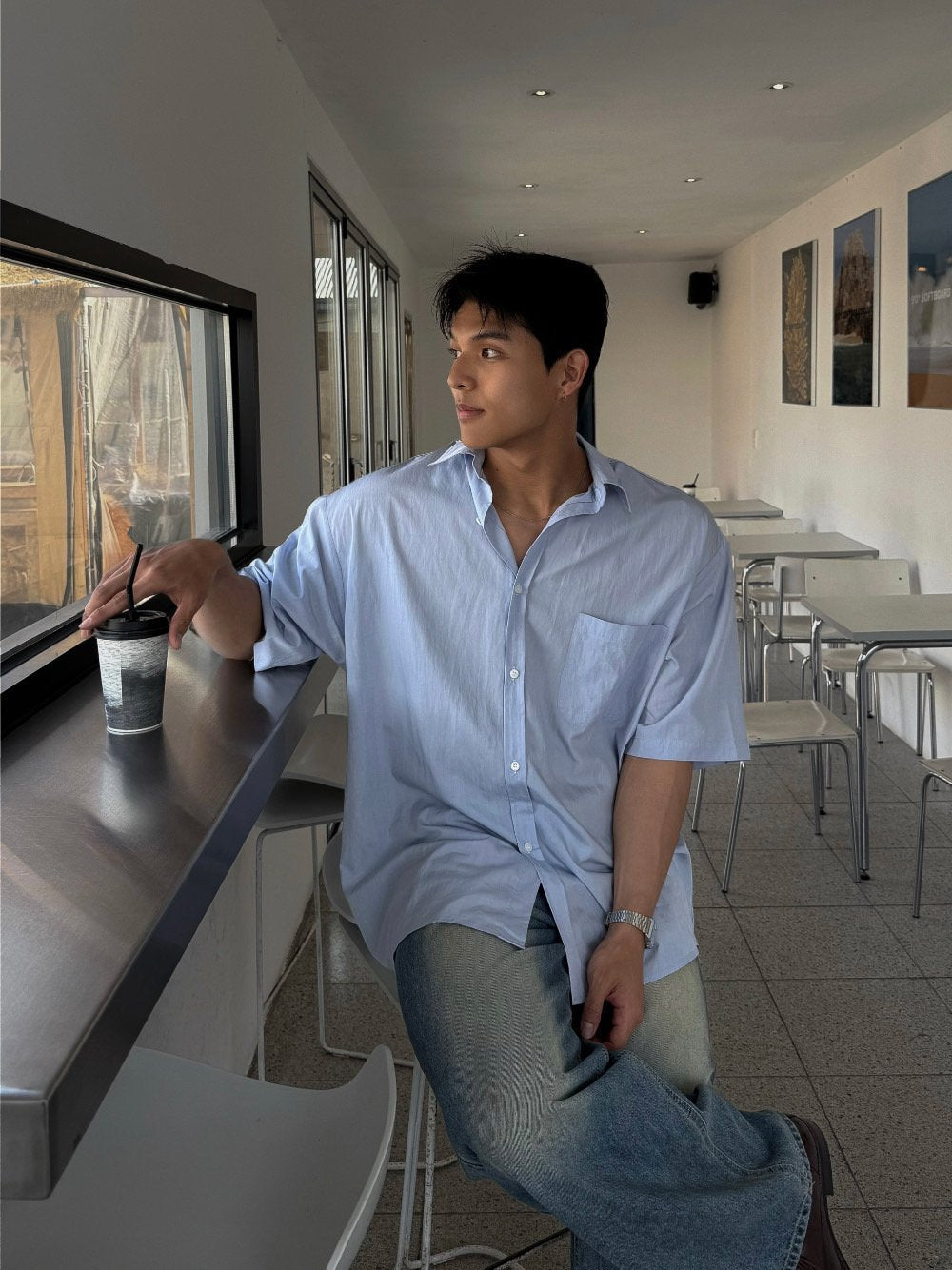 Pigment-Washed Nylon Shirt Jacket