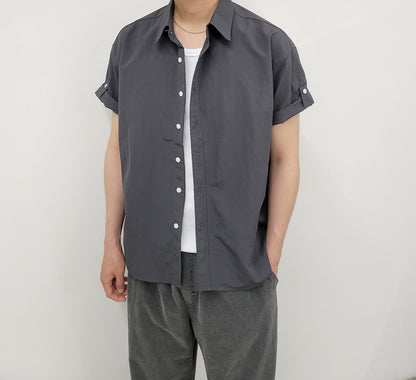 Wide Shoulder Nylon Roll-Up Shirt