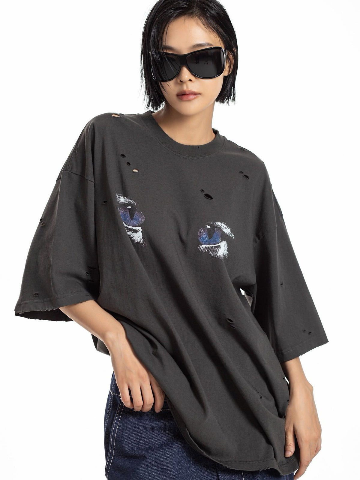 PAPERMOON ペーパームーン ヴィンテージキャットアイズディストレスドティー