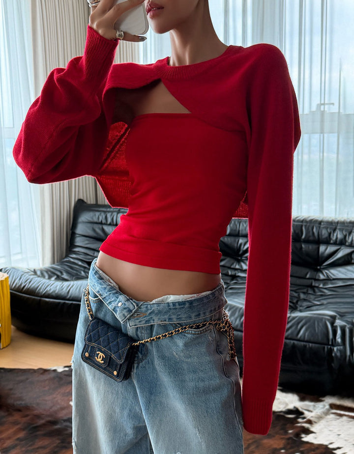 【PAPERMOON ペーパームーン】AW / Asymmetric Cashmere-Blend Bolero Knit
