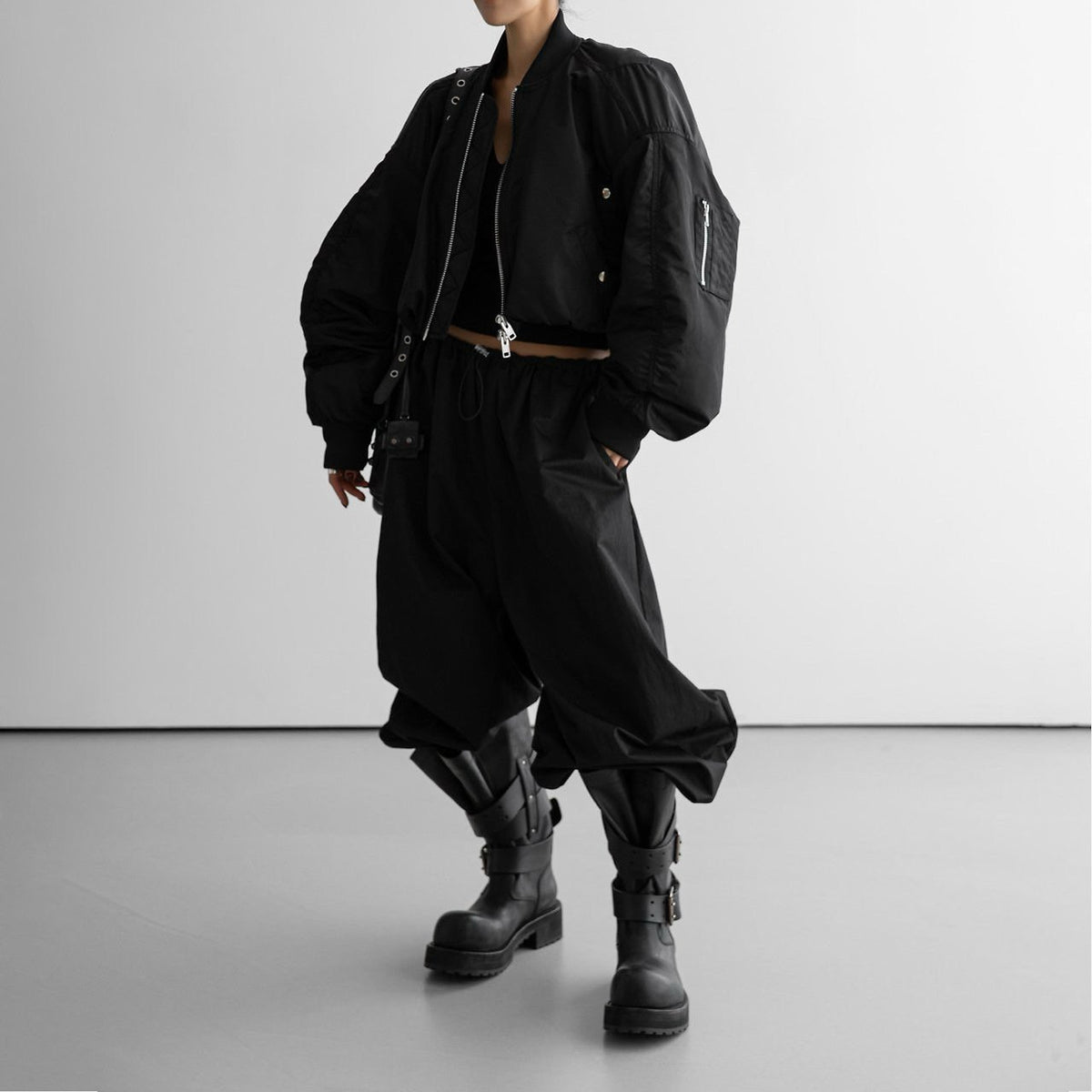 PAPERMOON Heavy Twill Nylon Cropped Balloon MA-1 Flight Jacket