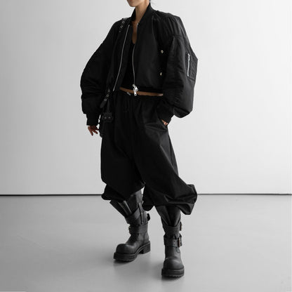 PAPERMOON Heavy Twill Nylon Cropped Balloon MA-1 Flight Jacket