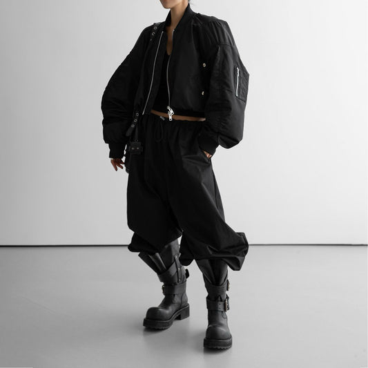PAPERMOON Heavy Twill Nylon Cropped Balloon MA-1 Flight Jacket