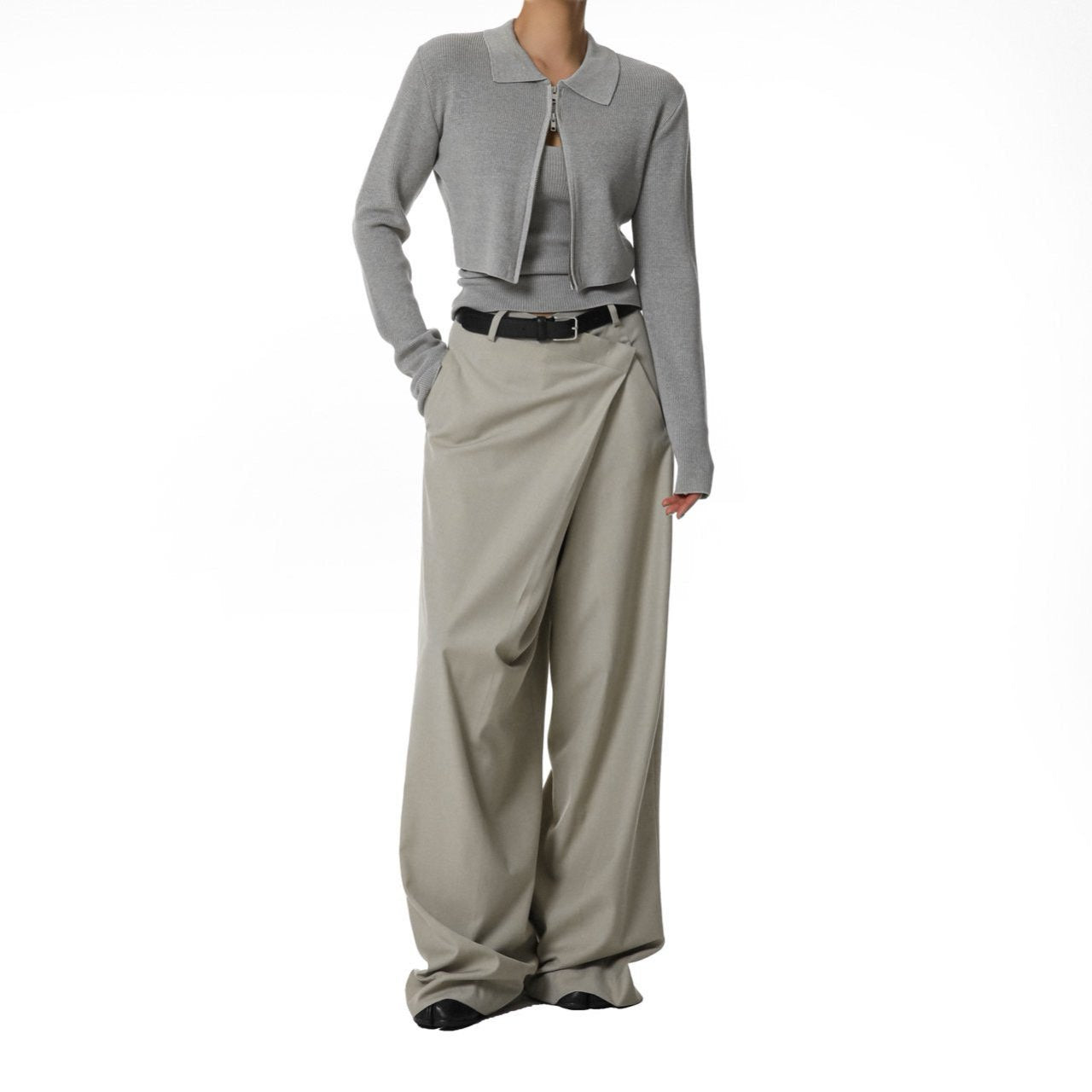 【PAPERMOON ペーパームーン】SS / Aymmetry Pin Tuck Wide Maxi Trousers