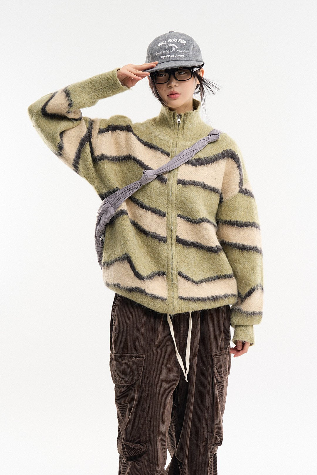 Wave Stripe Zip-Up Knit