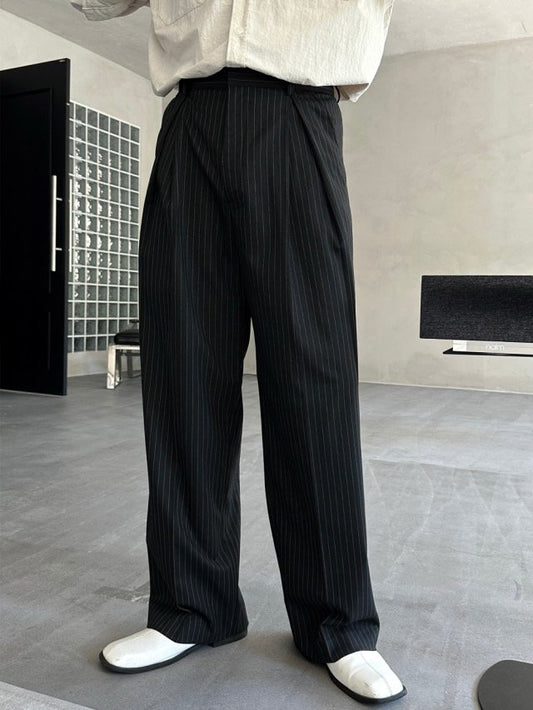 Stripe Pleated Wide Slacks