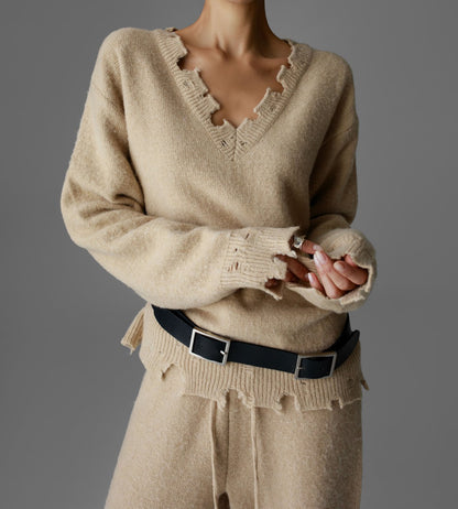 PAPERMOON Vintage Fuzzy Cashmere Wool V-Neck Knit