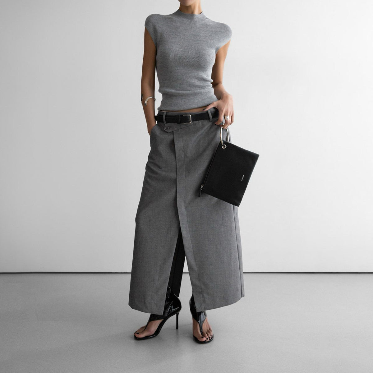 PAPERMOON Classic Asymmetric Wrap Midi Skirt