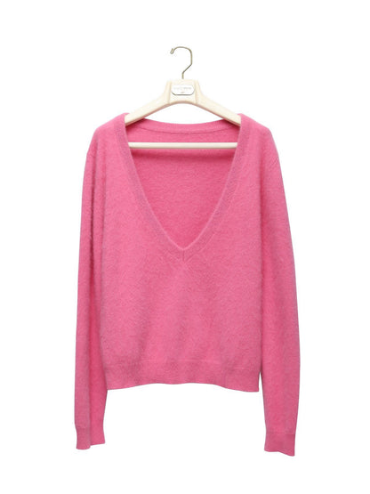 PAPERMOON Luxe Raccoon-Hair Deep V-Neck Knit