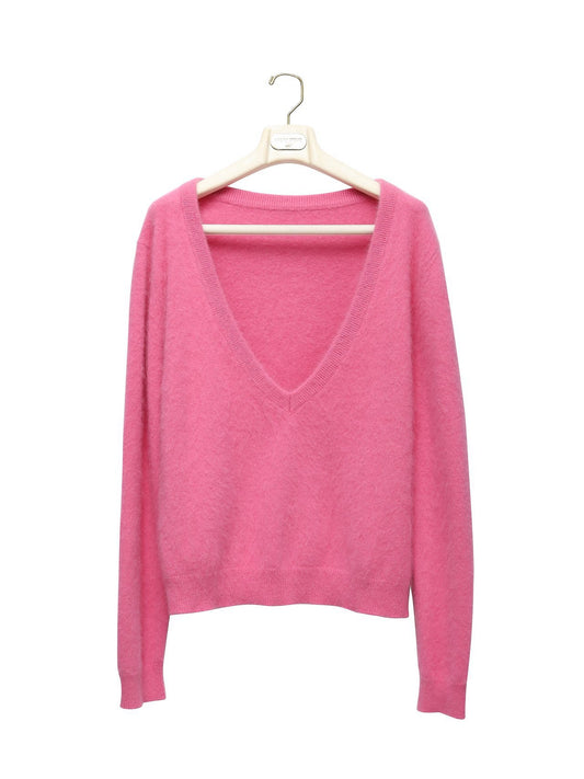 PAPERMOON Luxe Raccoon-Hair Deep V-Neck Knit