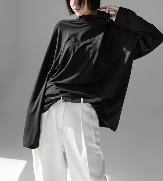 PAPERMOON ペーパームーン クラシックルーズフィットテンセルハーフネックトップ
