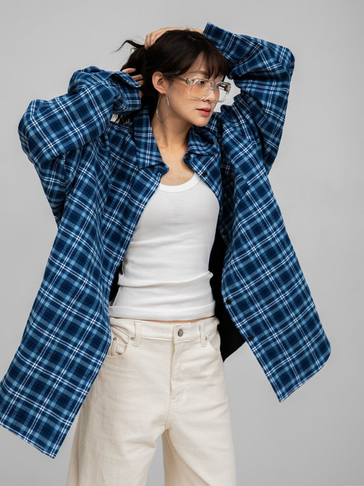 【PAPERMOON ペーパームーン】AW / Oversized Flannel Checked Quilted Button Down Shirt Jacket