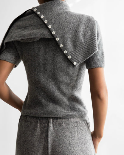 PAPERMOON ペーパームーン カラーバイステッチボタンディテールカシミヤウールクロップドカーディガン