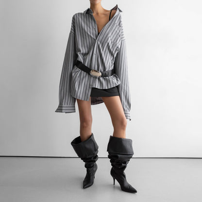 PAPERMOON Oversized Striped Pattern Pocket Button Down Shirt