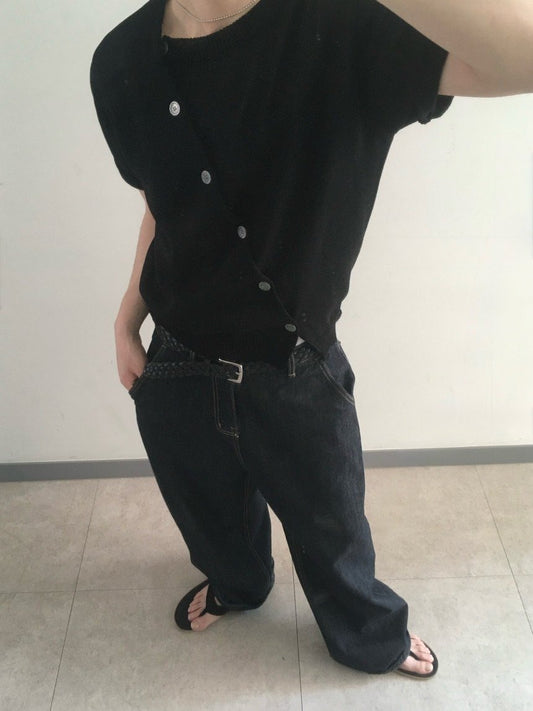 Diagonal Button Knit Tee