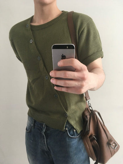 Diagonal Button Knit Tee